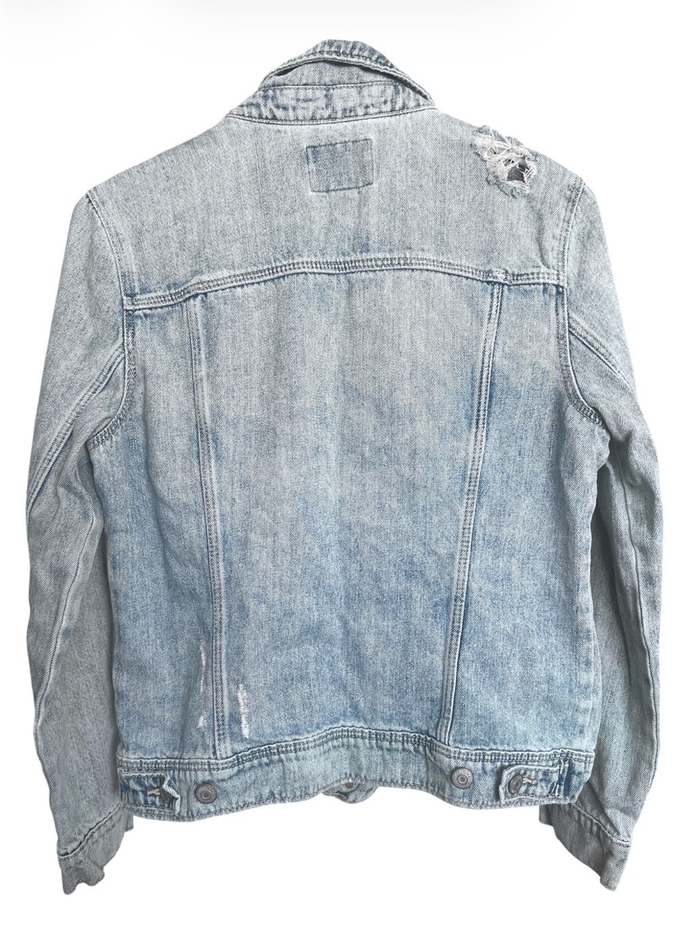 Old Navy Distressed Button Up Classic Denim Jacket Lightweight Holes Blue SZ M - Picture 5 of 11